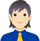 Light skin male with black hair, gold tie and a collared blue shirt